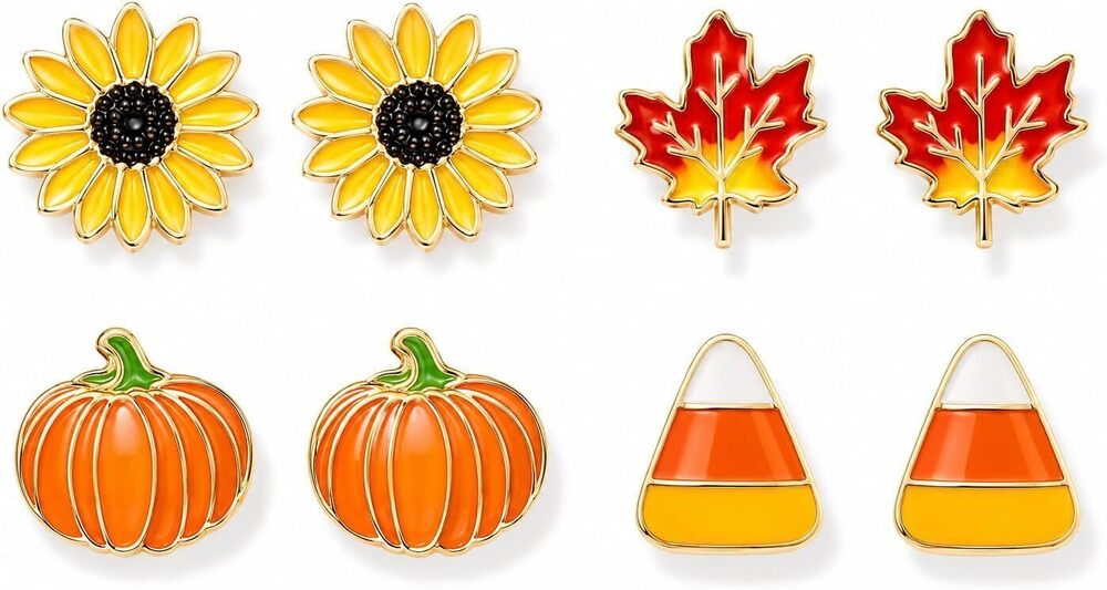 Fall Earrings Pumpkin Maple Leaf Stud Earrings Thanksgiving Jewelry Gift